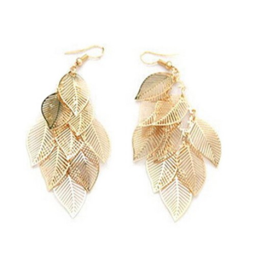 أقراط للأذن بشكل أوراق شجر لون ذهبي